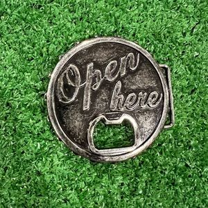 OPEN HERE BELT BUCKLE BOTTLE OPENER
